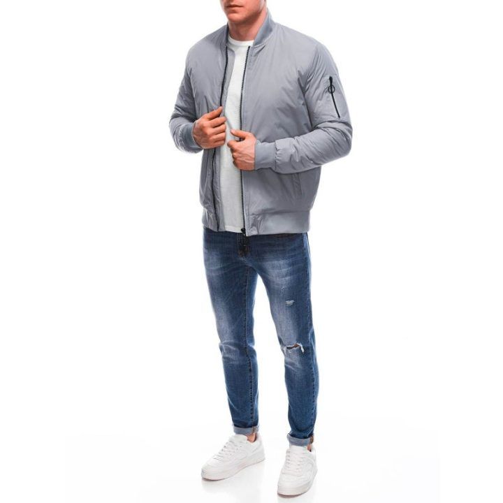 Vyriškas pilkas bomber stiliaus švarkas