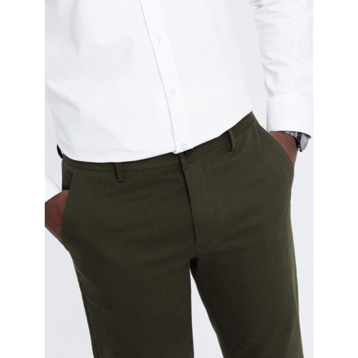Moteriškos alyvuogių spalvos slim fit chino kelnės