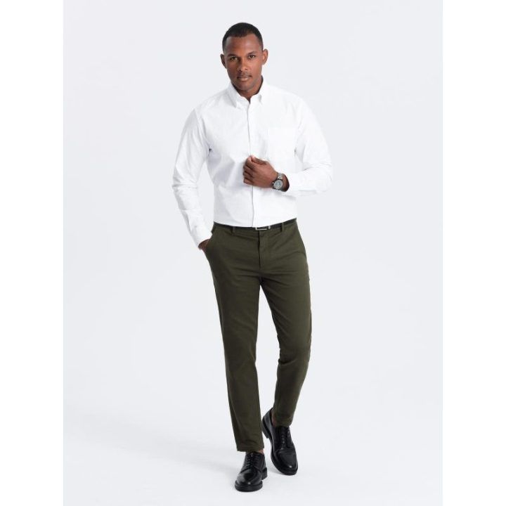 Moteriškos alyvuogių spalvos slim fit chino kelnės