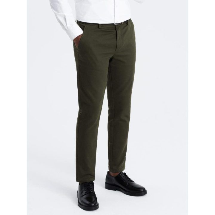 Moteriškos alyvuogių spalvos slim fit chino kelnės