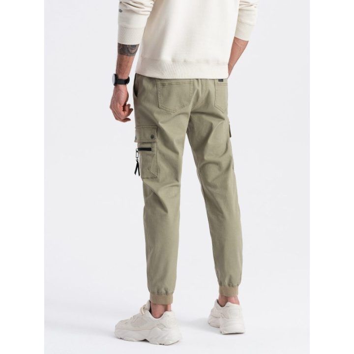 Vyriškos chaki jogger tipo kelnės su cargo kišenėmis