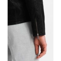 Vyriška juoda retro stiliaus biker striukė su stata apykakle
