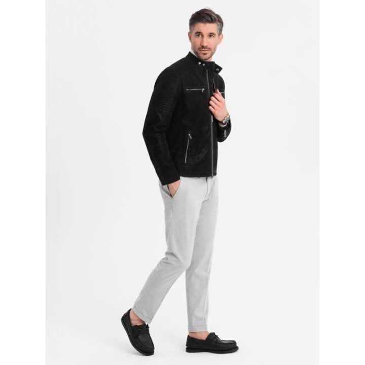 Vyriška juoda retro stiliaus biker striukė su stata apykakle