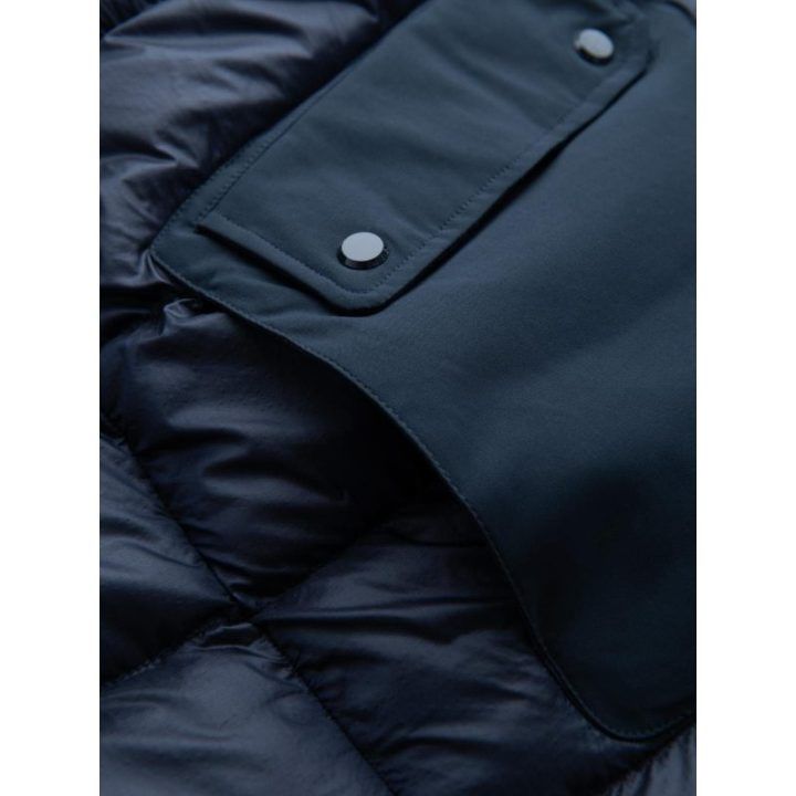 Vyriška tamsiai mėlyna ilga quilted striukė su gaubtuvu