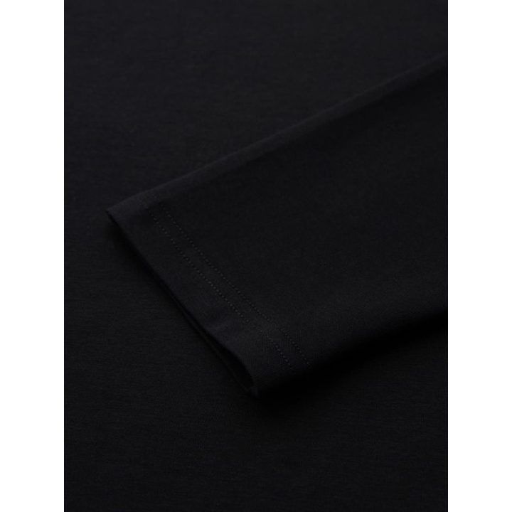 Vyriškas juodas slim fit ilgarankovis marškinėlis su elastanu ir spauda