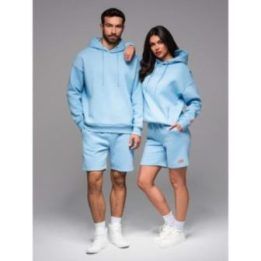 Unisex šviesiai mėlyni laisvalaikio šortai su raišteliu
