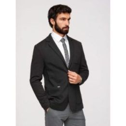 Vyriškas juodas slim fit švarkas su tekstūriniu trikotažu