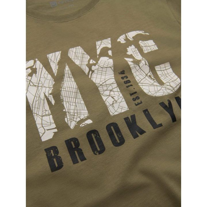 Vyriški alyvuogių spalvos marškinėliai ilgomis rankovėmis su „NYC Brooklyn“ printu