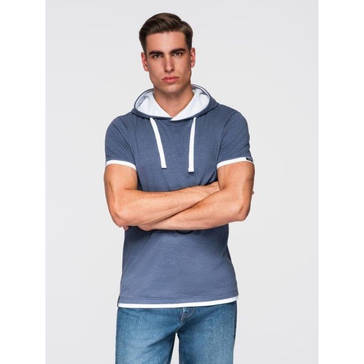 Vyriški tamsiai mėlyni marškinėliai su gobtuvu