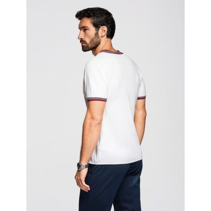 Vyriški balti viskozės marškinėliai V formos iškirpte