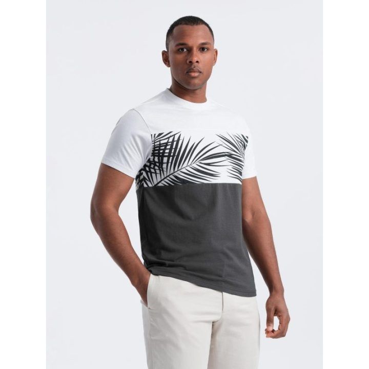 Vyriški dviejų spalvų marškinėliai su palmės lapų raštu, grafito spalvos