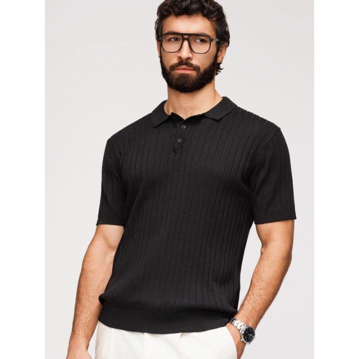 PAVADINIMAS: Vyriški juodi slim fit polo marškinėliai