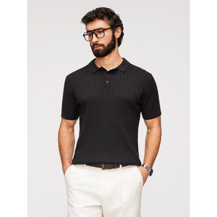 PAVADINIMAS: Vyriški juodi slim fit polo marškinėliai