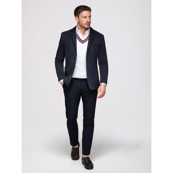 Vyriškas tamsiai mėlynas slim fit švarkas