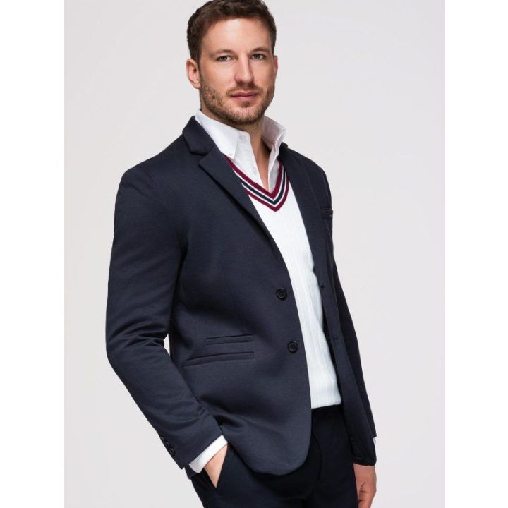 Vyriškas tamsiai mėlynas slim fit švarkas