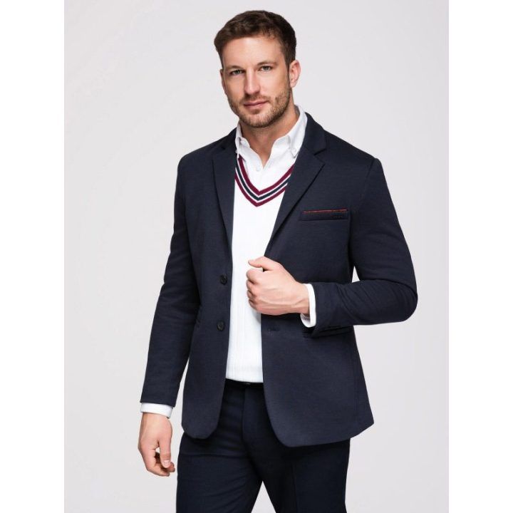 Vyriškas tamsiai mėlynas slim fit švarkas