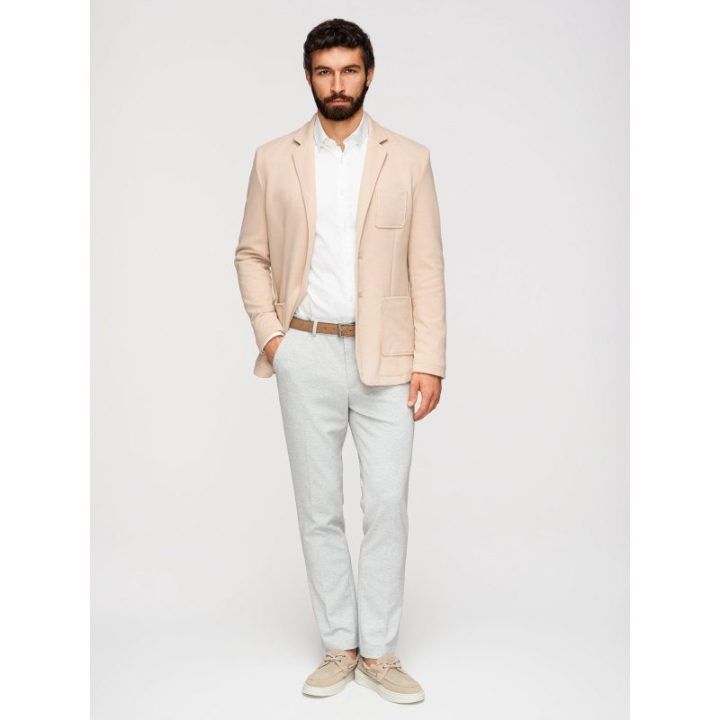 Vyriškas smėlio spalvos faktūrinis švarkas slim fit