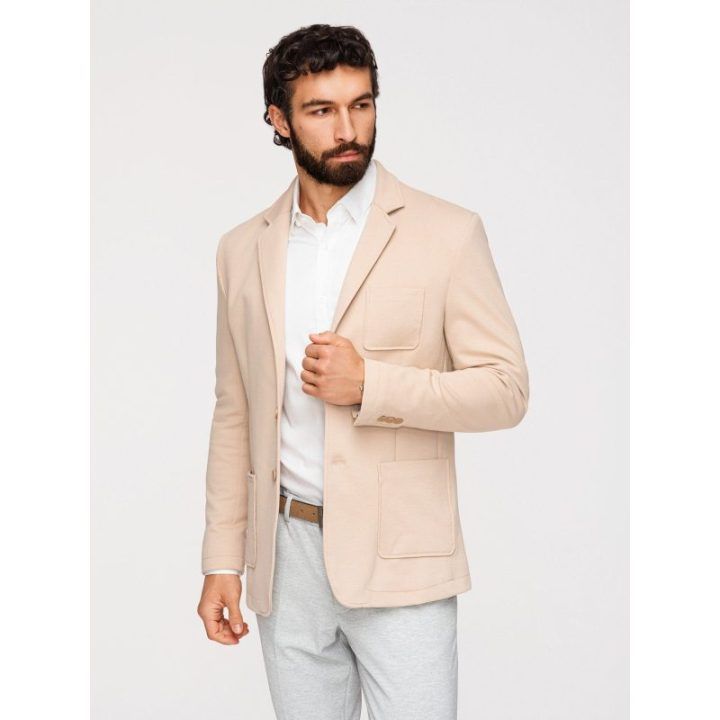 Vyriškas smėlio spalvos faktūrinis švarkas slim fit