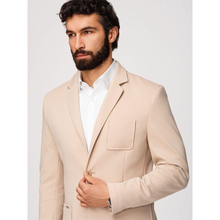 Vyriškas smėlio spalvos faktūrinis švarkas slim fit