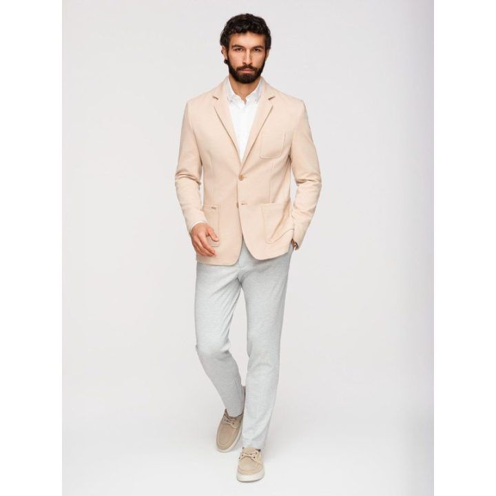 Vyriškas smėlio spalvos faktūrinis švarkas slim fit