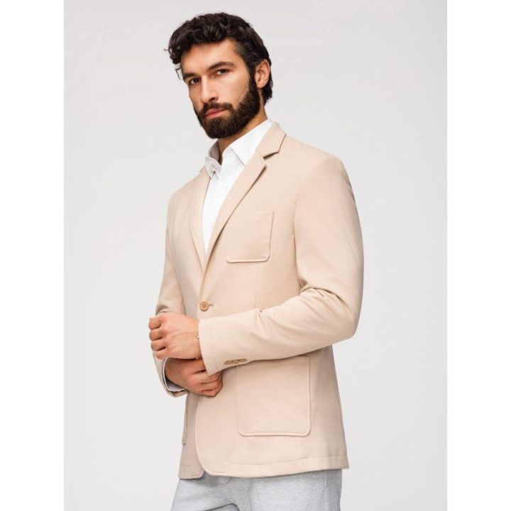 Vyriškas smėlio spalvos faktūrinis švarkas slim fit