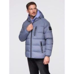 Vyriška pašiltinta puffer striukė su gobtuvu, šviesiai mėlyna