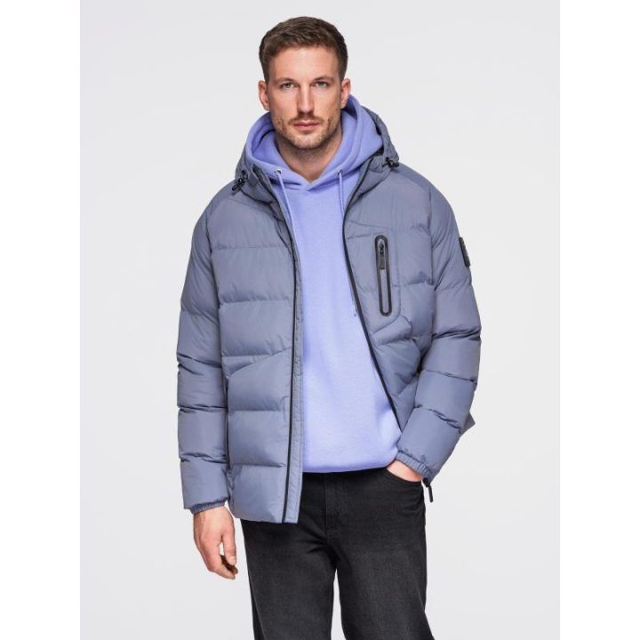 Vyriška pašiltinta puffer striukė su gobtuvu, šviesiai mėlyna