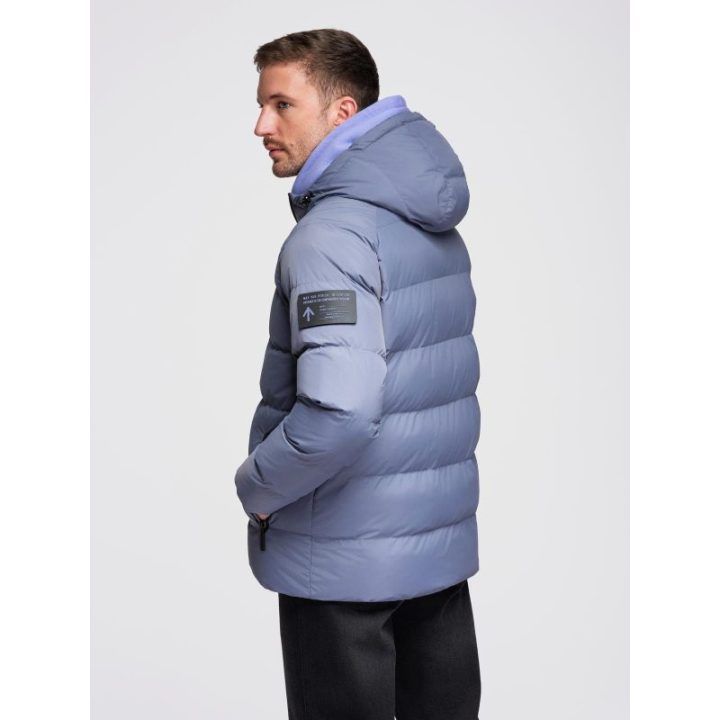 Vyriška pašiltinta puffer striukė su gobtuvu, šviesiai mėlyna