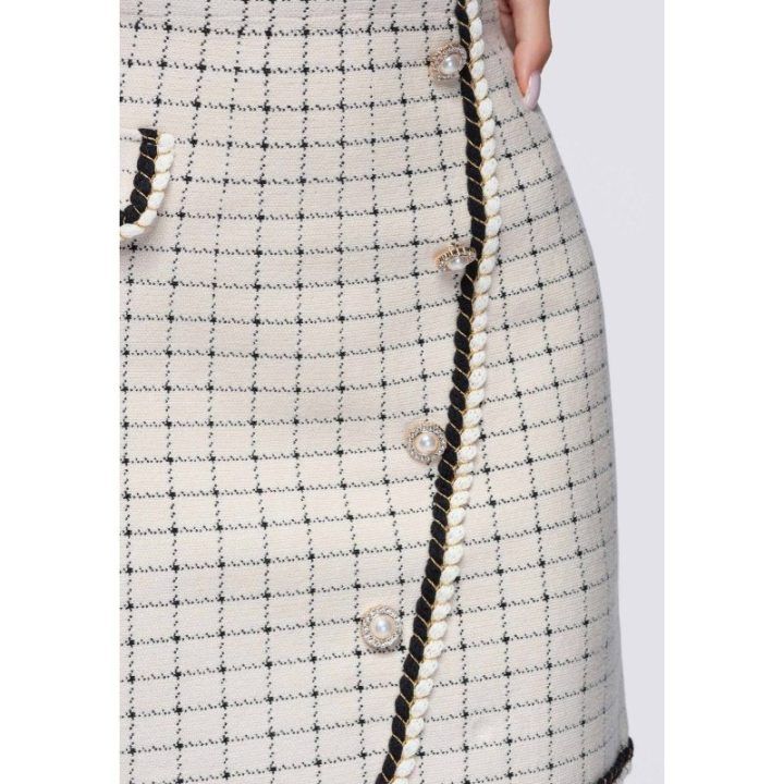 Moteriškas smėlio spalvos mini sijonas su aukštu liemeniu