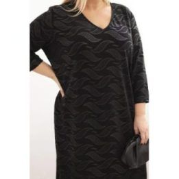 Moteriška Plus Size suknelė su V iškirpte, juodos spalvos