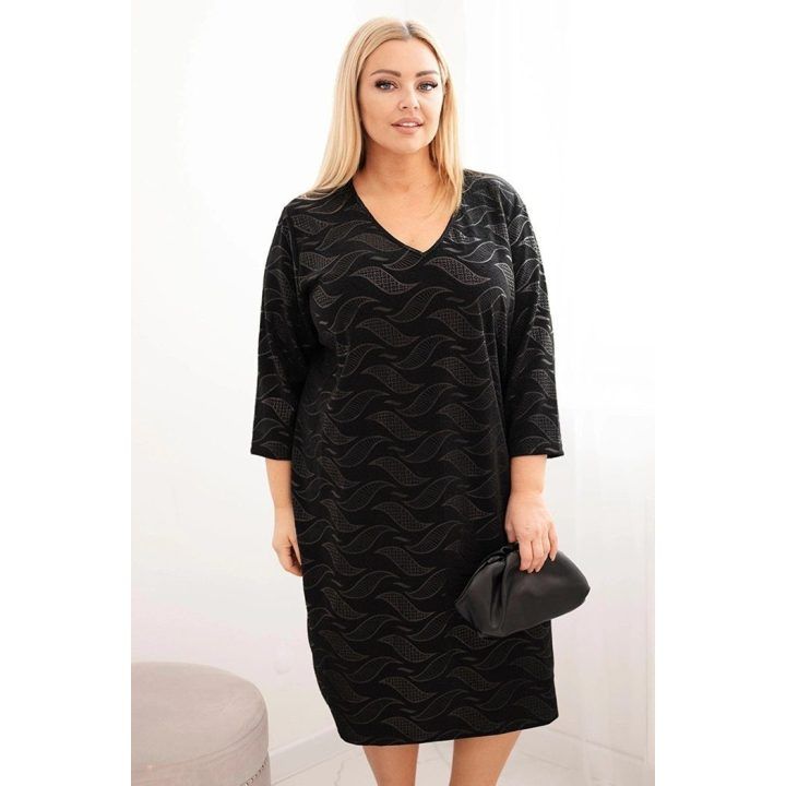 Moteriška Plus Size suknelė su V iškirpte, juodos spalvos