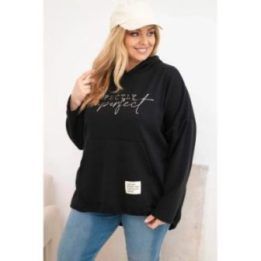 Moteriškas Plus Size džemperis su gobtuvu ir spauda, juodos spalvos
