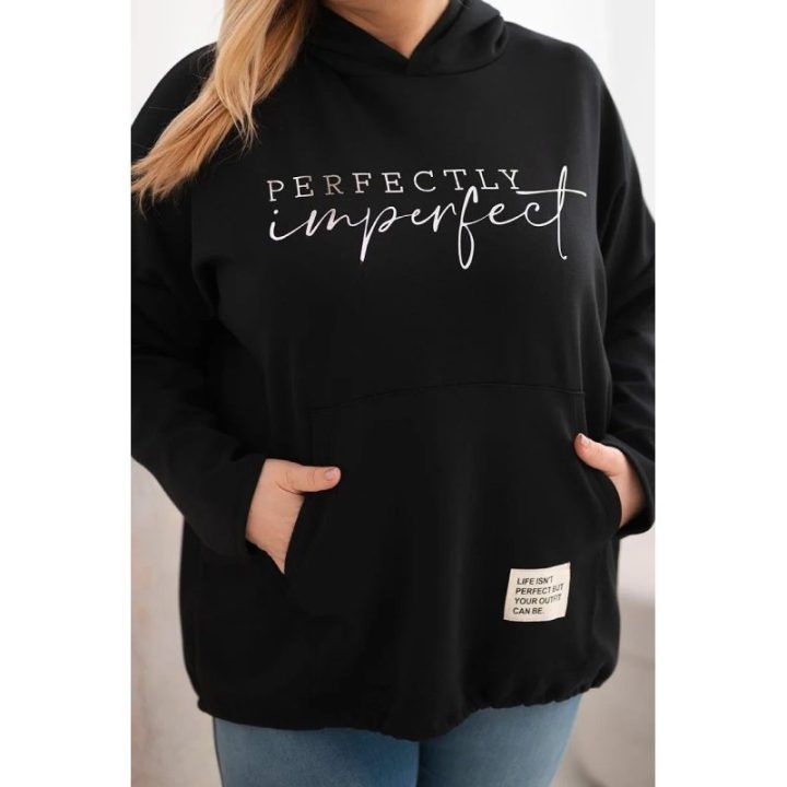 Moteriškas Plus Size džemperis su gobtuvu ir spauda, juodos spalvos