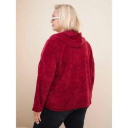 Moteriškas Plus Size džemperis su gobtuvu ir užtrauktuku, bordo spalvos