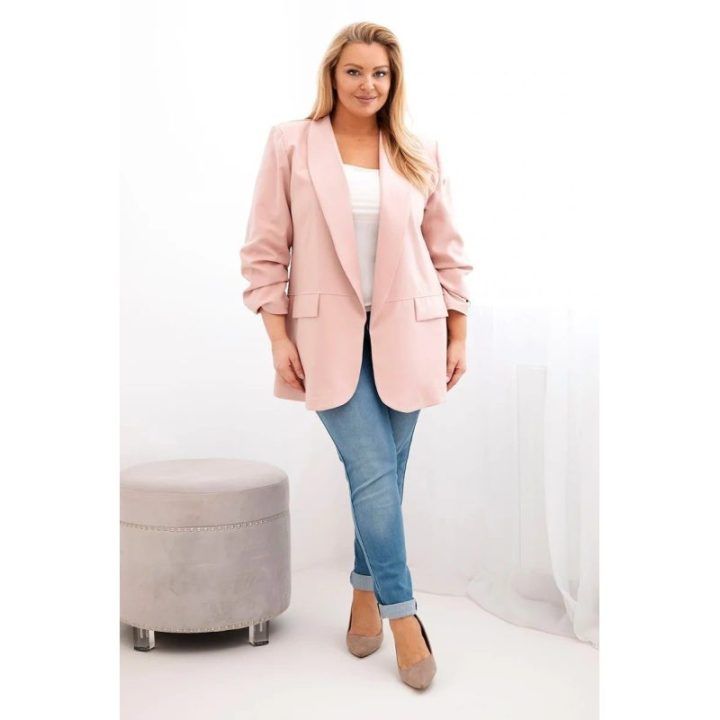 Moteriškas Plus Size švarkas, pudrinės rožinės spalvos