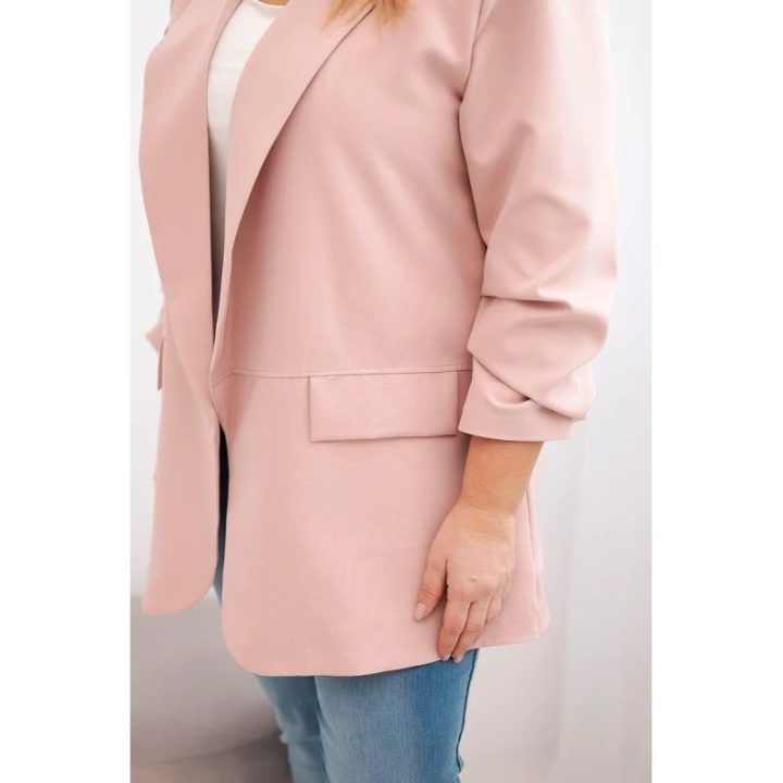 Moteriškas Plus Size švarkas, pudrinės rožinės spalvos