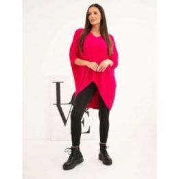 Moteriškas Plus Size megztinis V formos iškirpte, fuksijos spalvos