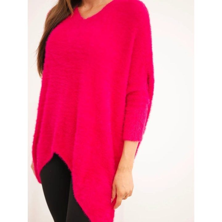 Moteriškas Plus Size megztinis V formos iškirpte, fuksijos spalvos