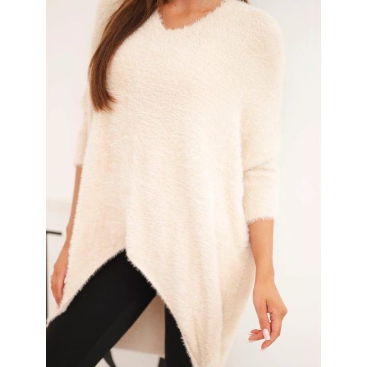 Moteriškas Plus Size megztinis su V formos iškirpte, smėlio spalvos