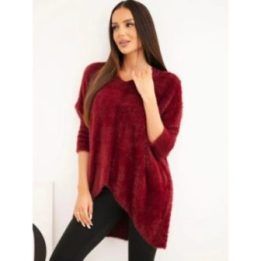 Moteriškas Plus Size megztinis su V formos iškirpte, bordo spalvos