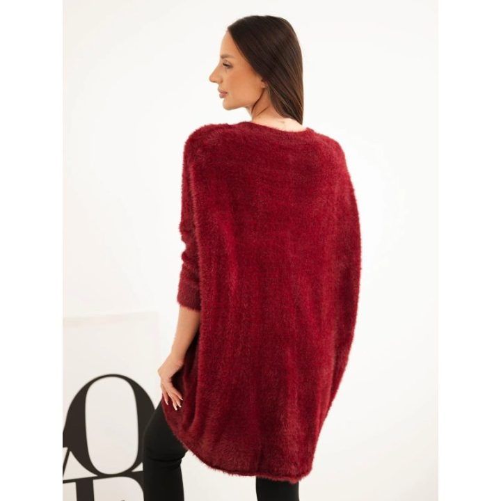Moteriškas Plus Size megztinis su V formos iškirpte, bordo spalvos