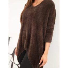 Moteriškas Plus Size megztinis su V formos iškirpte, rudas
