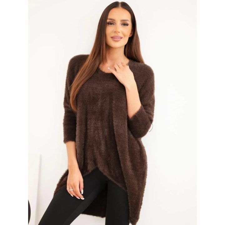 Moteriškas Plus Size megztinis su V formos iškirpte, rudas