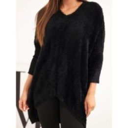 Moteriškas Plus Size megztinis su V iškirpte, juodos spalvos