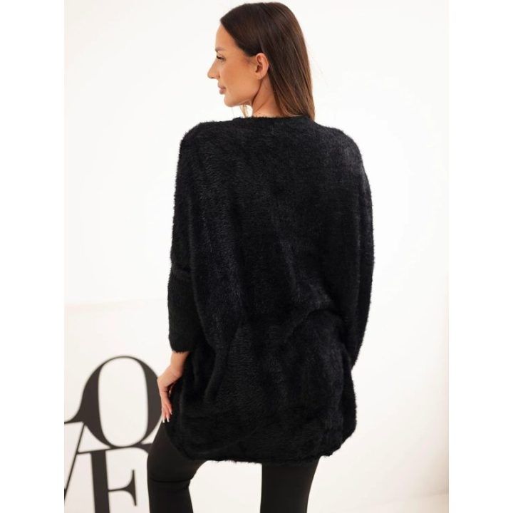 Moteriškas Plus Size megztinis su V iškirpte, juodos spalvos