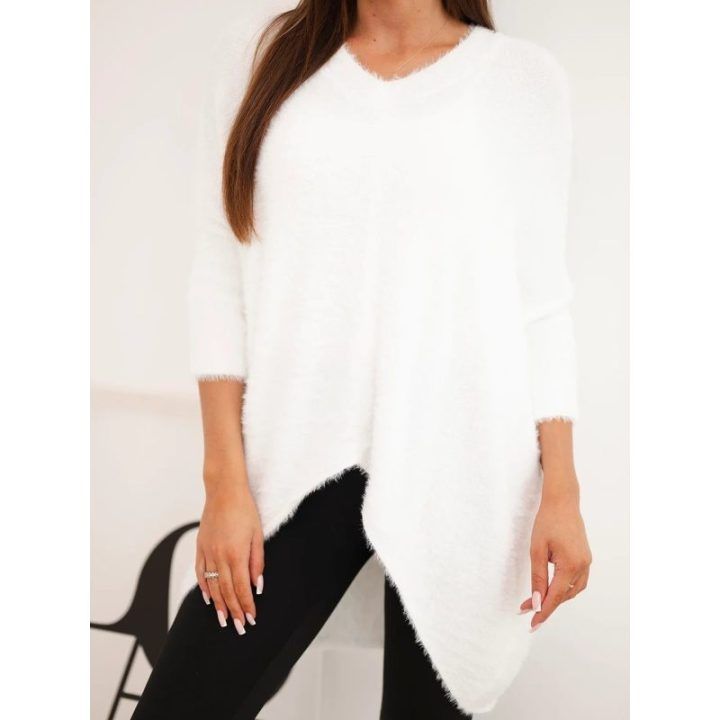 Moteriškas Plus Size megztinis su V formos iškirpte, ekru spalvos