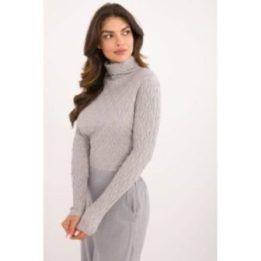 Šviesiai pilkas ažūrinis turtleneck megztinis