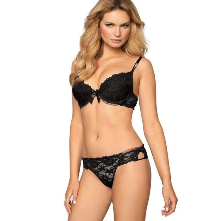 Juoda nėriniuota liemenėlė su push-up Carmen Róża