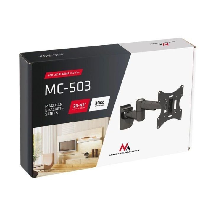 Sieninis televizoriaus laikiklis Maclean MC-503B, pasukamas ir pakreipiamas, 23–42", juodas
