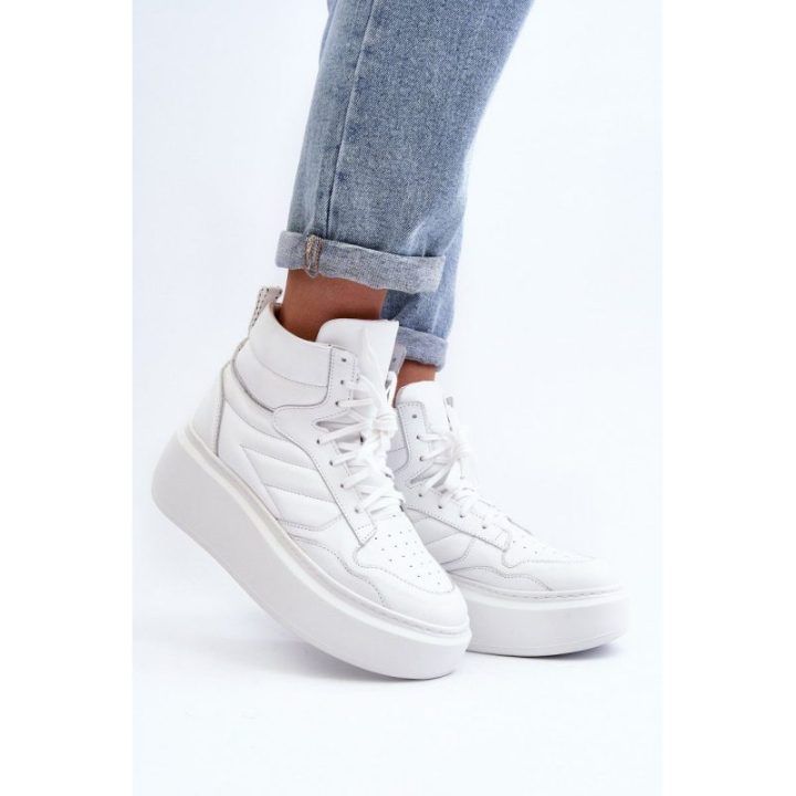 Zazoo 3392/X Moterų odiniai platforminiai sportiniai bateliai White